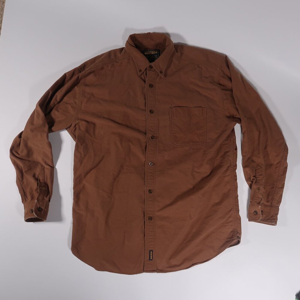 VTG Woolrich Heavy Cotton Button Down Shirt XL Brown Distressed Workwear